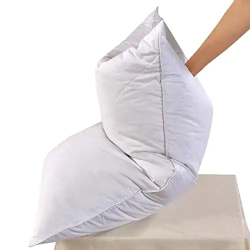 Set of 2 White Goose Feather Bed Pillows - Soft 600 Thread Count 100%Cotton, Medium Firm,Soft Support Surround Fill Polyester Queen Size,White Solid (Queen Size:2 Pillows)