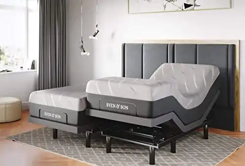 Sven & Son Split King Adjustable Bed Base Frame + 10” Luxury Cool Gel Memory Foam Mattress, Head Up Foot Up, USB Ports, Zero Gravity, Interactive Dual Massage, Wireless, Classic (Split King)