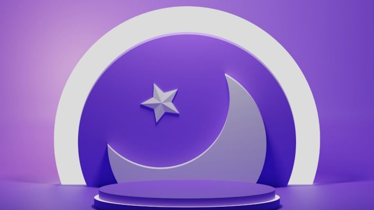 purple background with silver moon and single star illustrated